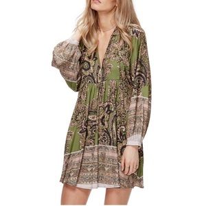 Free People Women's Say You Love Me Mini Shirt Dress Green Combo Medium